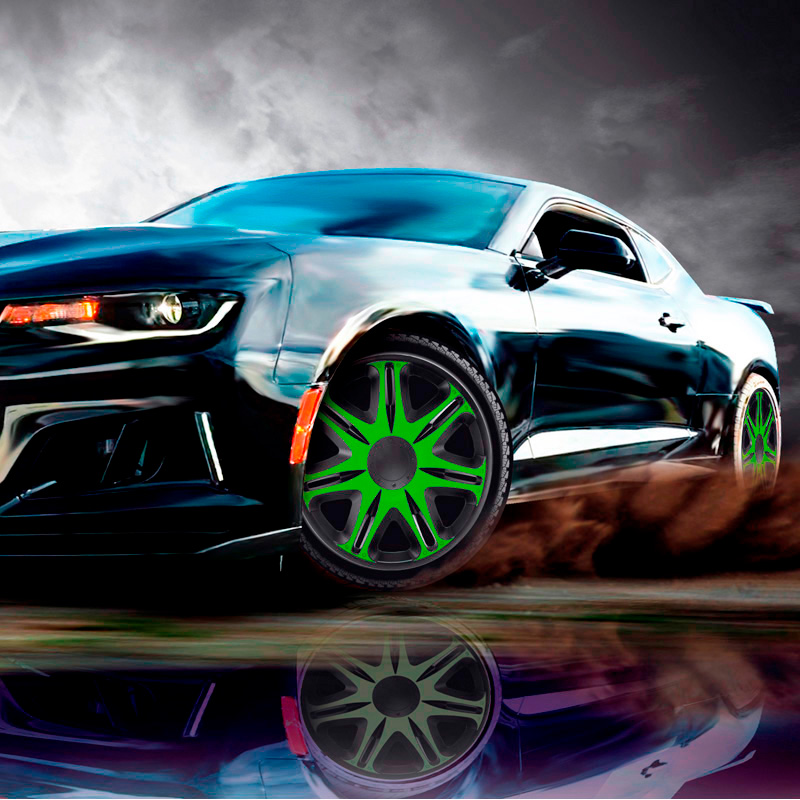 4-Delige J-Tec Wieldoppenset Nascar 14-inch zwart/groen