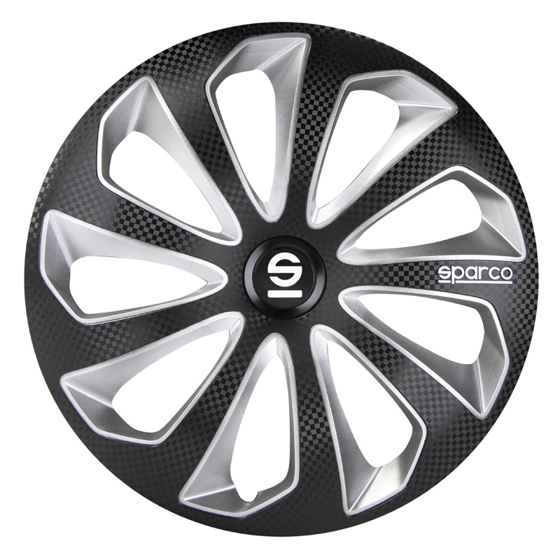 Sparco Wieldoppen Sicilia - 14-inch - Zwart/Zilver/Carbon - Set van 4 stuks