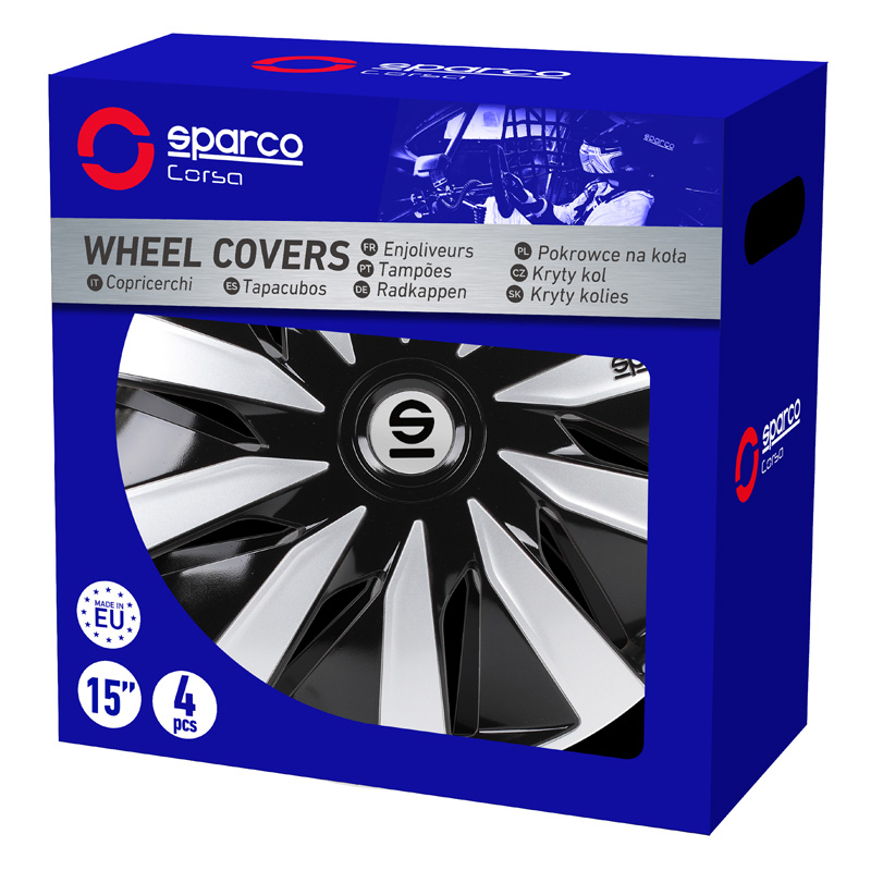 Sparco Wieldoppen Lazio - 14-inch - Zwart/Zilver - Set van 4 stuks