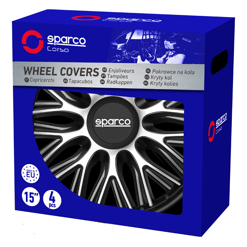 Sparco Wieldoppen Roma - 14-inch - Zilver/Zwart - Set van 4 stuks