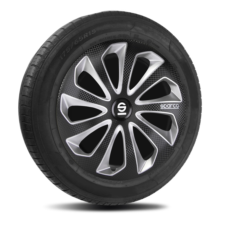 Sparco Wieldoppen Sicilia - 15-inch - Zwart/Zilver/Carbon - Set van 4 stuks